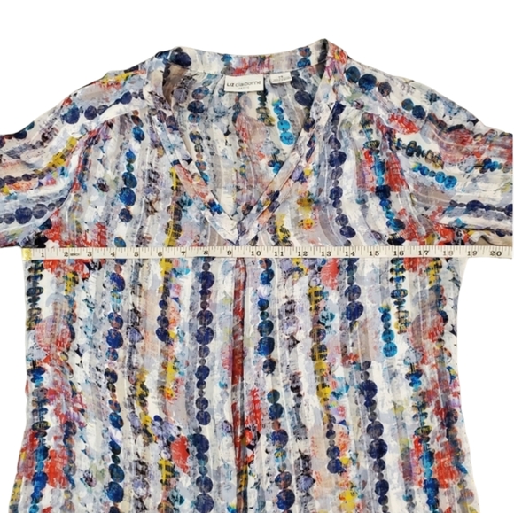 Liz Claiborne Blouse Womens Multicolor Print 3/4 Sleeve Semi Sheer Top Size PS - Picture 6 of 11
